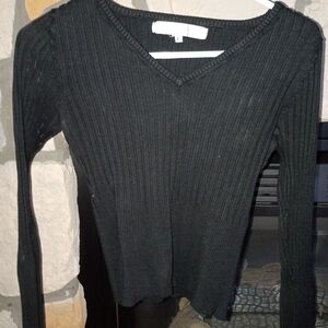 Bettie Page Black Ribbed V-Neck Sweater